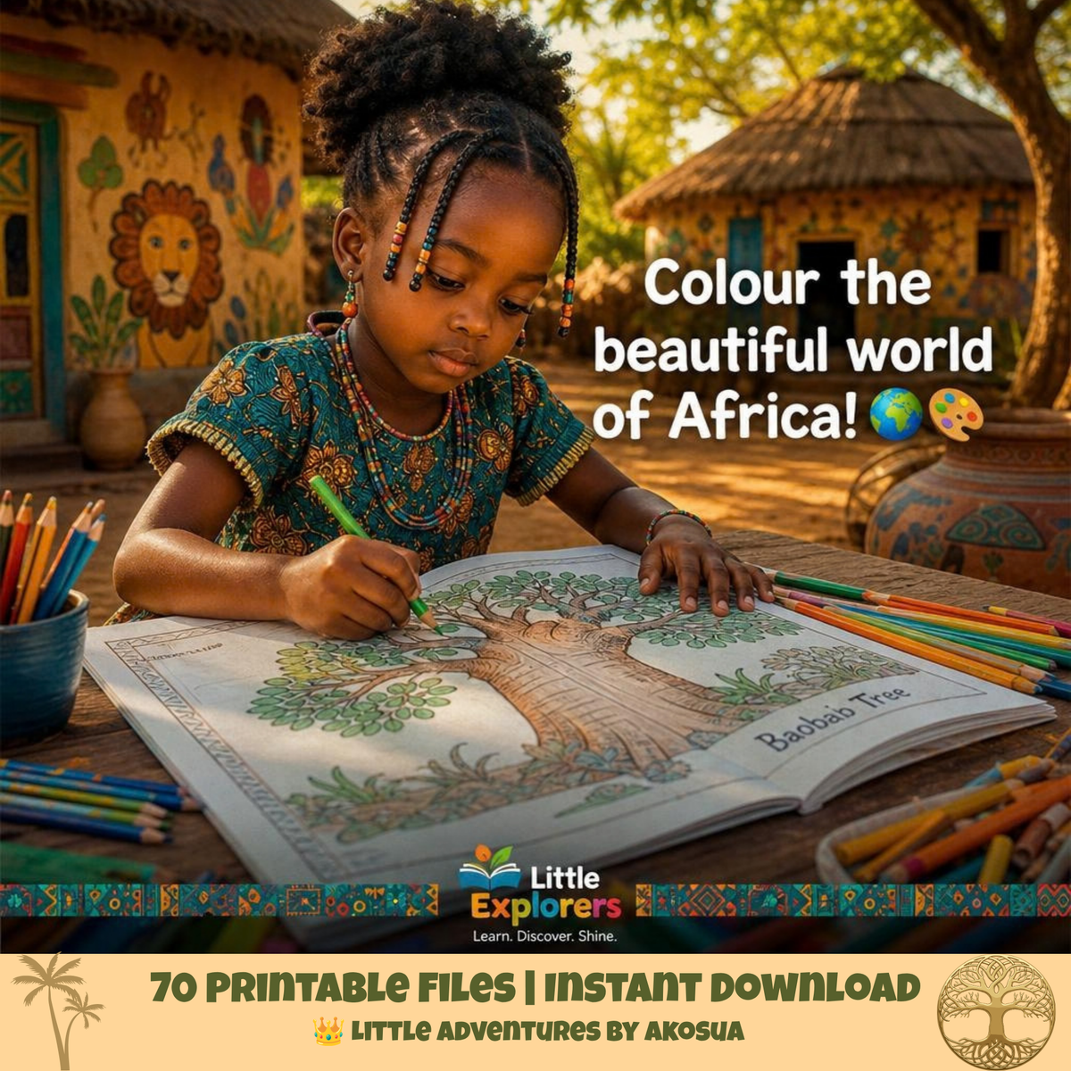 My Beautiful World Creativity Bundle — African Colouring Pages, Story Starters & Cultural Activity Pack for Kids | Printable Instant Downloaduct