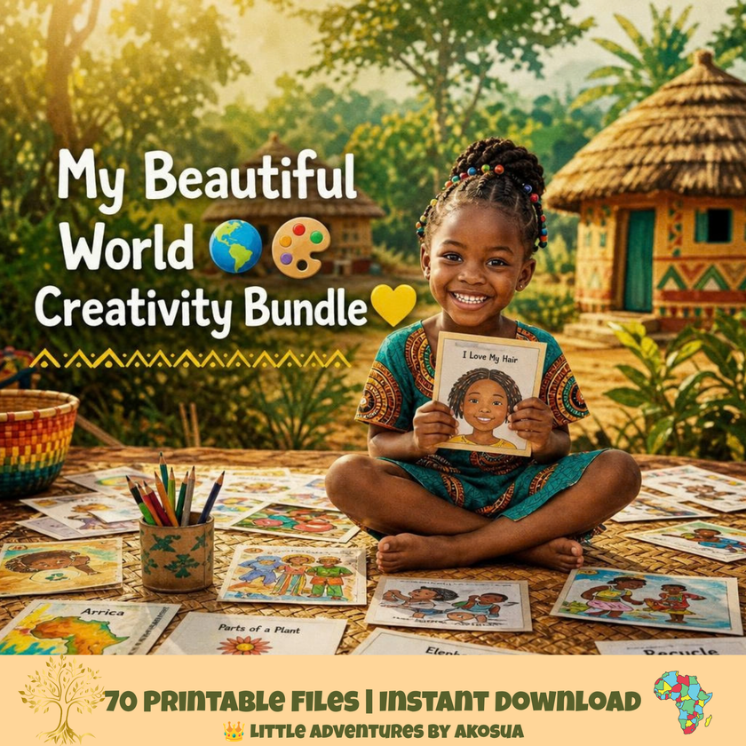 My Beautiful World Creativity Bundle — African Colouring Pages, Story Starters & Cultural Activity Pack for Kids | Printable Instant Downloaduct