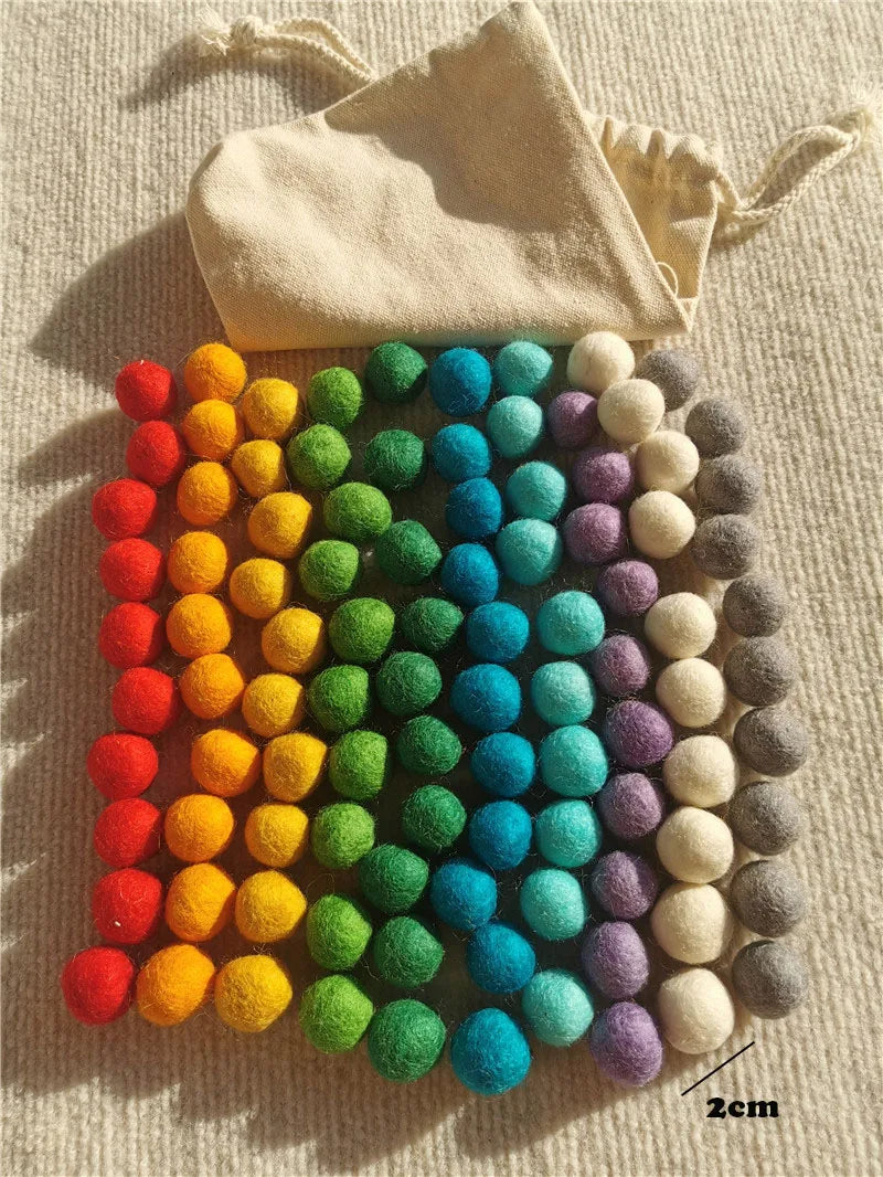 Montessori Sensory Counting Board with Felt Balls | Beech Wood Tray for Numbers, Alphabets & Creative Play