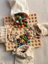 Montessori Sensory Counting Board with Felt Balls | Beech Wood Tray for Numbers, Alphabets & Creative Play