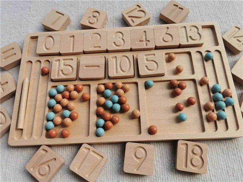 Montessori Sensory Counting Board with Felt Balls | Beech Wood Tray for Numbers, Alphabets & Creative Play