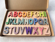 Montessori Wooden Tray  Rainbow Alphabet Puzzle Pastel ABC Learn Letters Educational Board for Kids