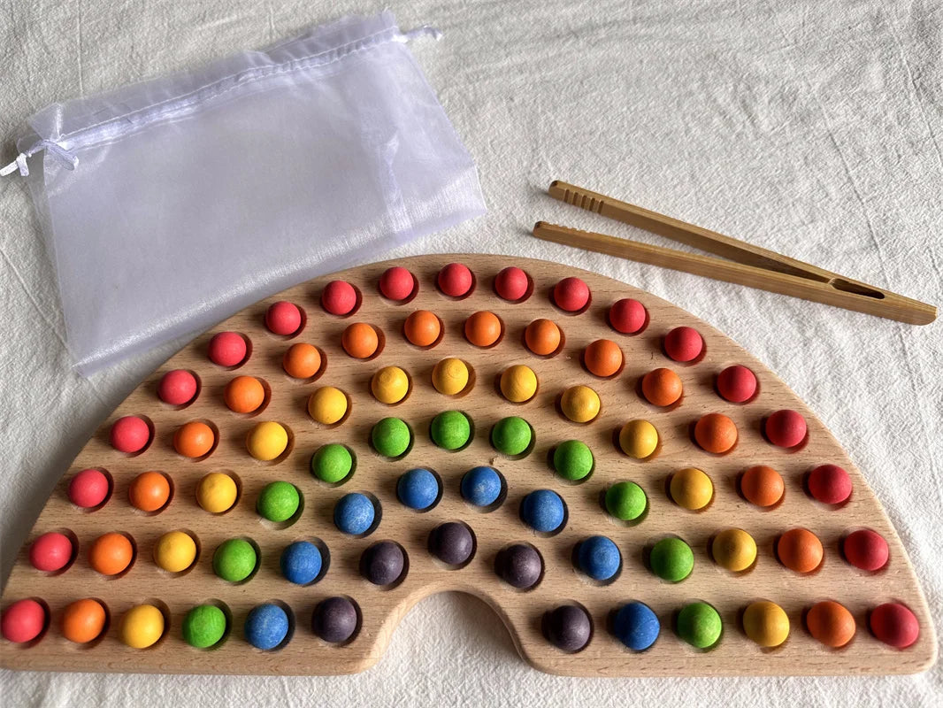 Montessori Sensory Counting Board with Felt Balls | Beech Wood Tray for Numbers, Alphabets & Creative Play