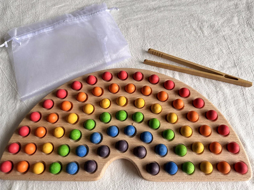 Montessori Sensory Counting Board with Felt Balls | Beech Wood Tray for Numbers, Alphabets & Creative Play