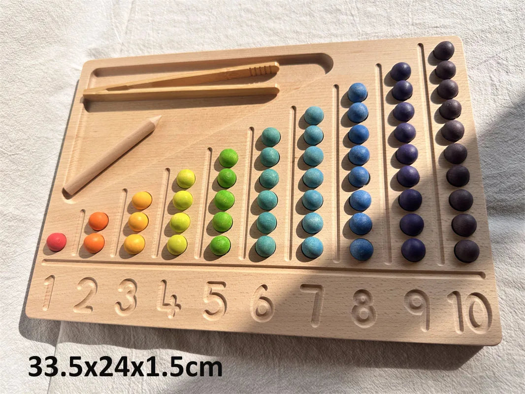Montessori Sensory Counting Board with Felt Balls | Beech Wood Tray for Numbers, Alphabets & Creative Play