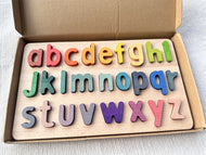 Montessori Wooden Tray  Rainbow Alphabet Puzzle Pastel ABC Learn Letters Educational Board for Kids
