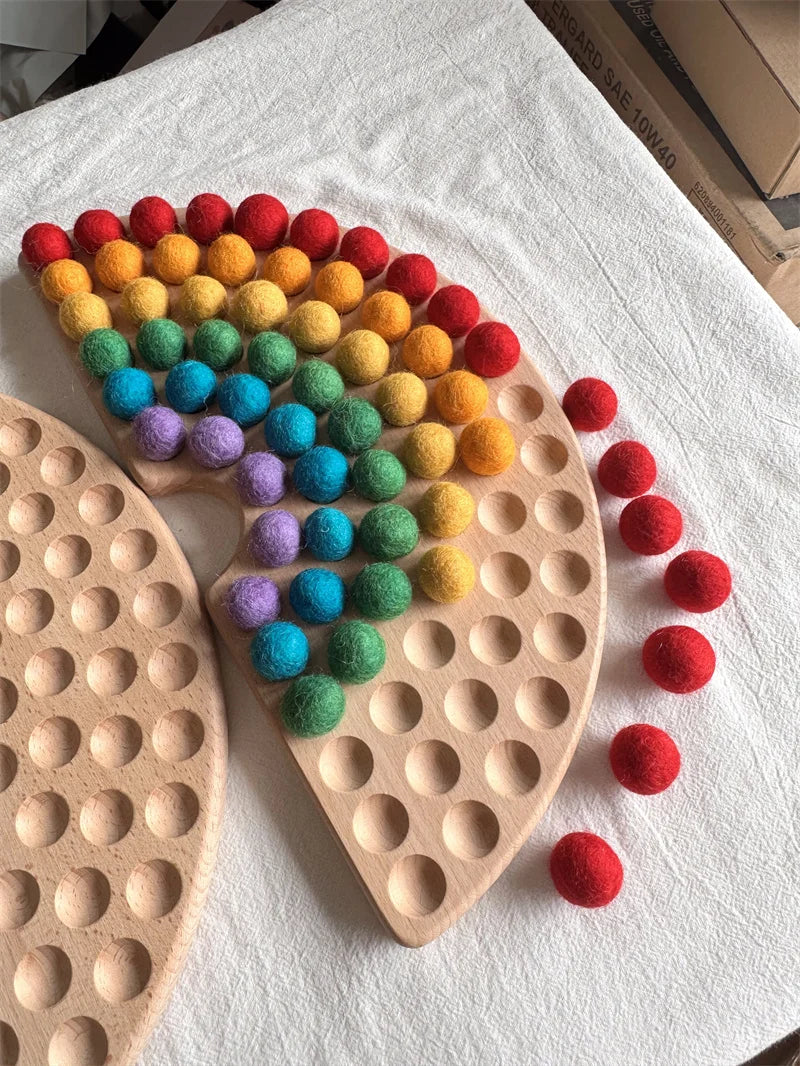 Montessori Sensory Counting Board with Felt Balls | Beech Wood Tray for Numbers, Alphabets & Creative Play