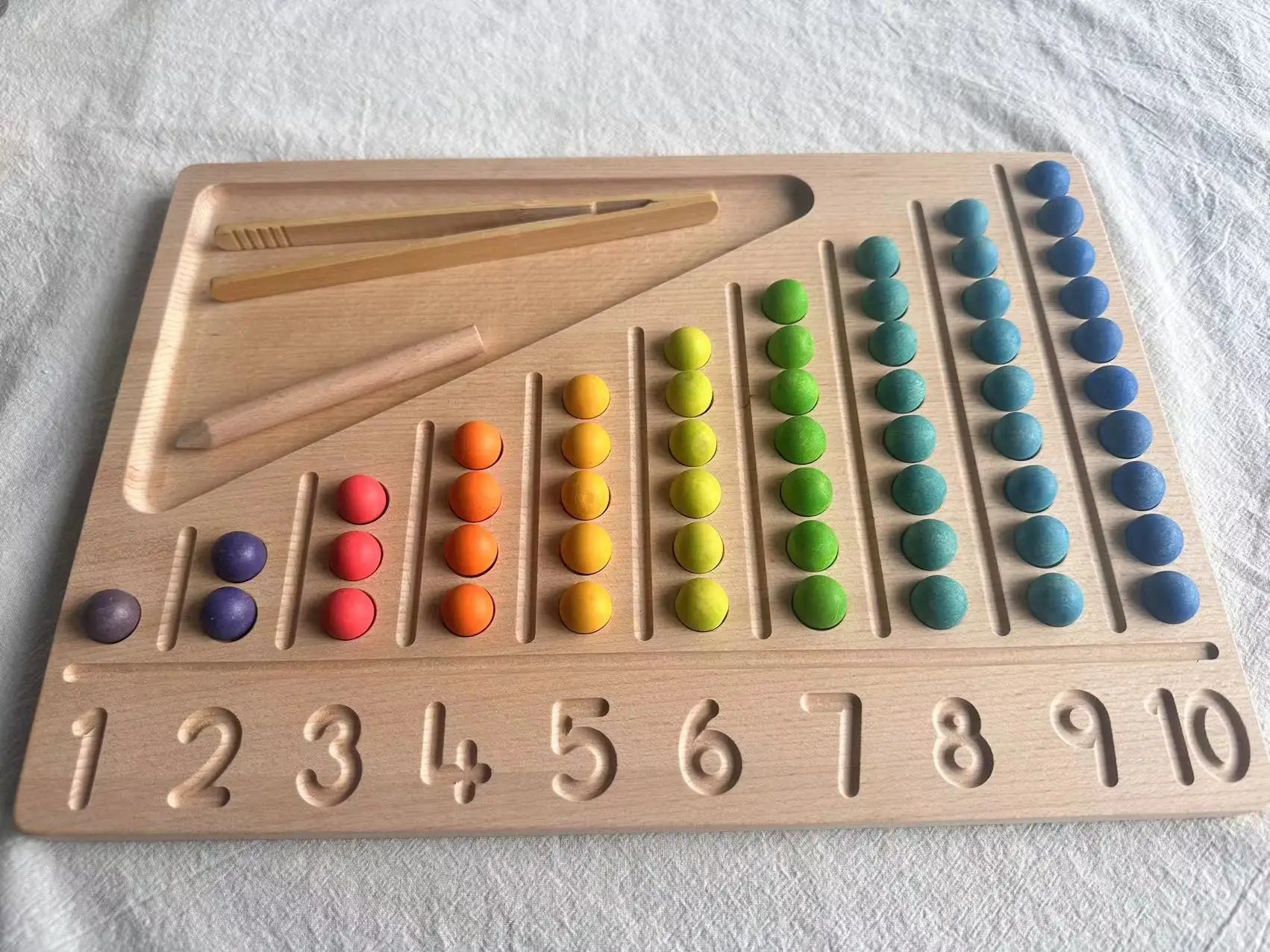 Montessori Sensory Counting Board with Felt Balls | Beech Wood Tray for Numbers, Alphabets & Creative Play