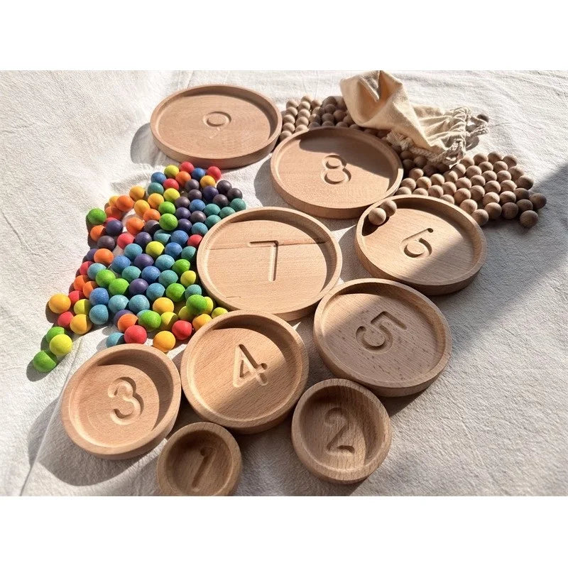 Montessori Sensory Counting Board with Felt Balls | Beech Wood Tray for Numbers, Alphabets & Creative Play