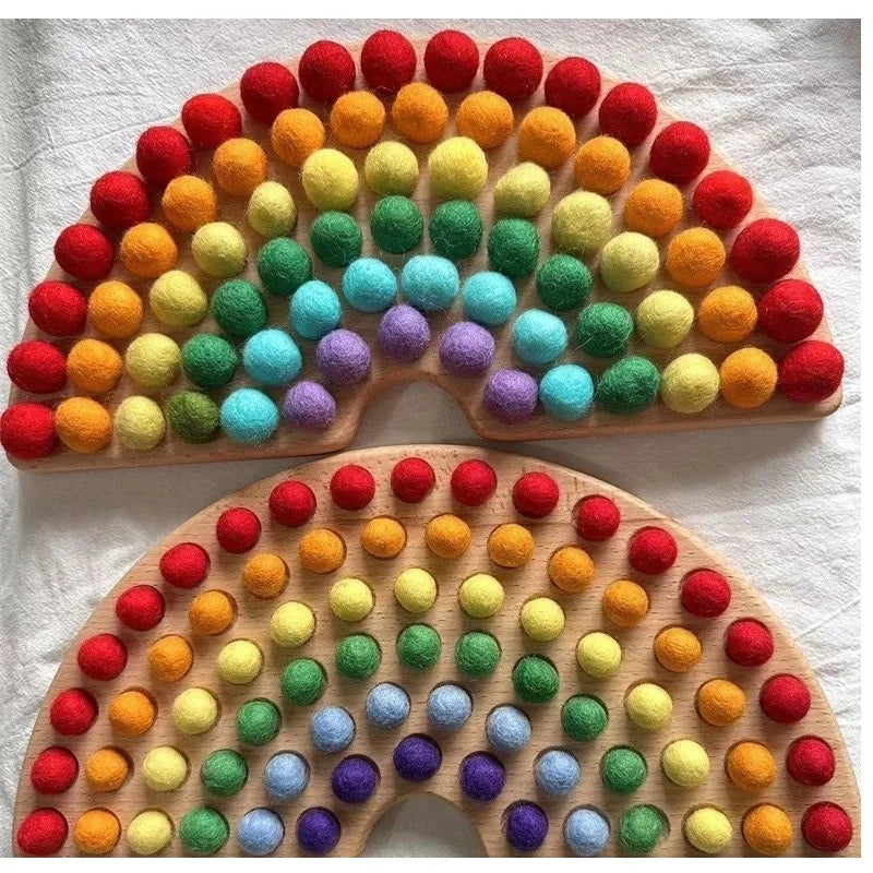 Montessori Sensory Counting Board with Felt Balls | Beech Wood Tray for Numbers, Alphabets & Creative Play