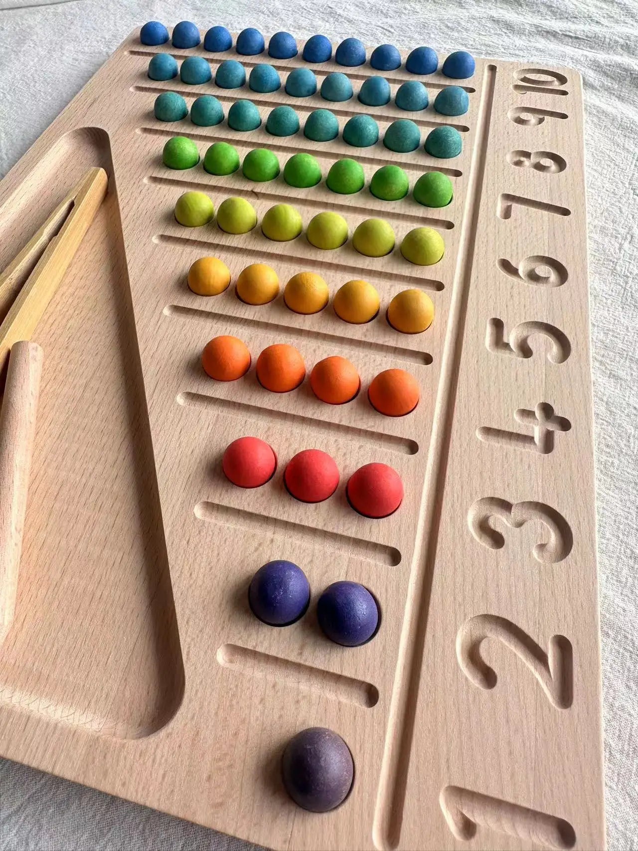 Montessori Sensory Counting Board with Felt Balls | Beech Wood Tray for Numbers, Alphabets & Creative Play