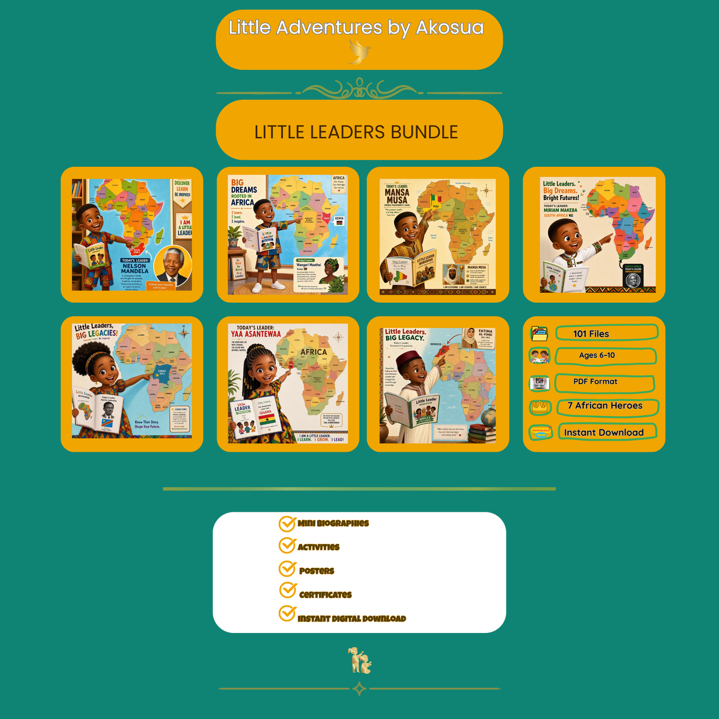 African Leaders & Trailblazers for Kids | Printable Biographies, Activities & Poster | Ages 6–10